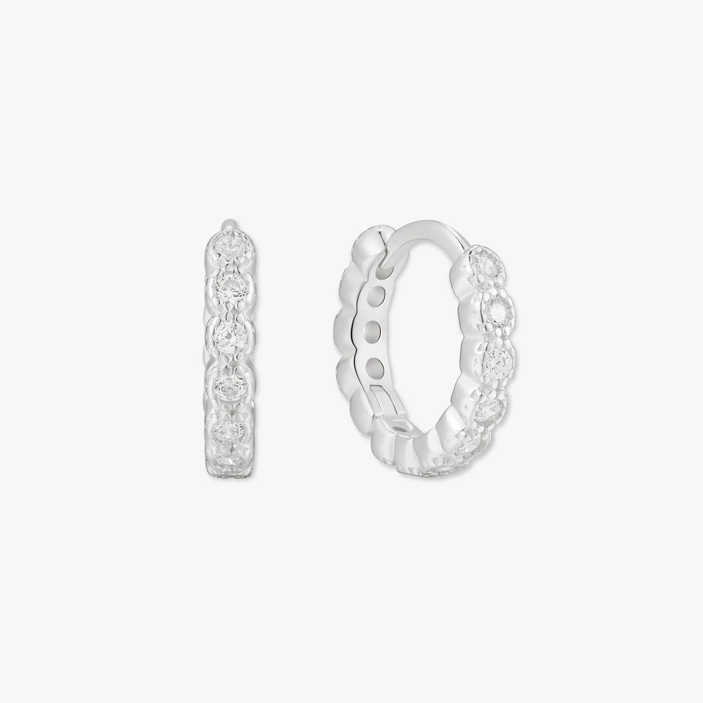 Bezel Crystal Huggies In Silver