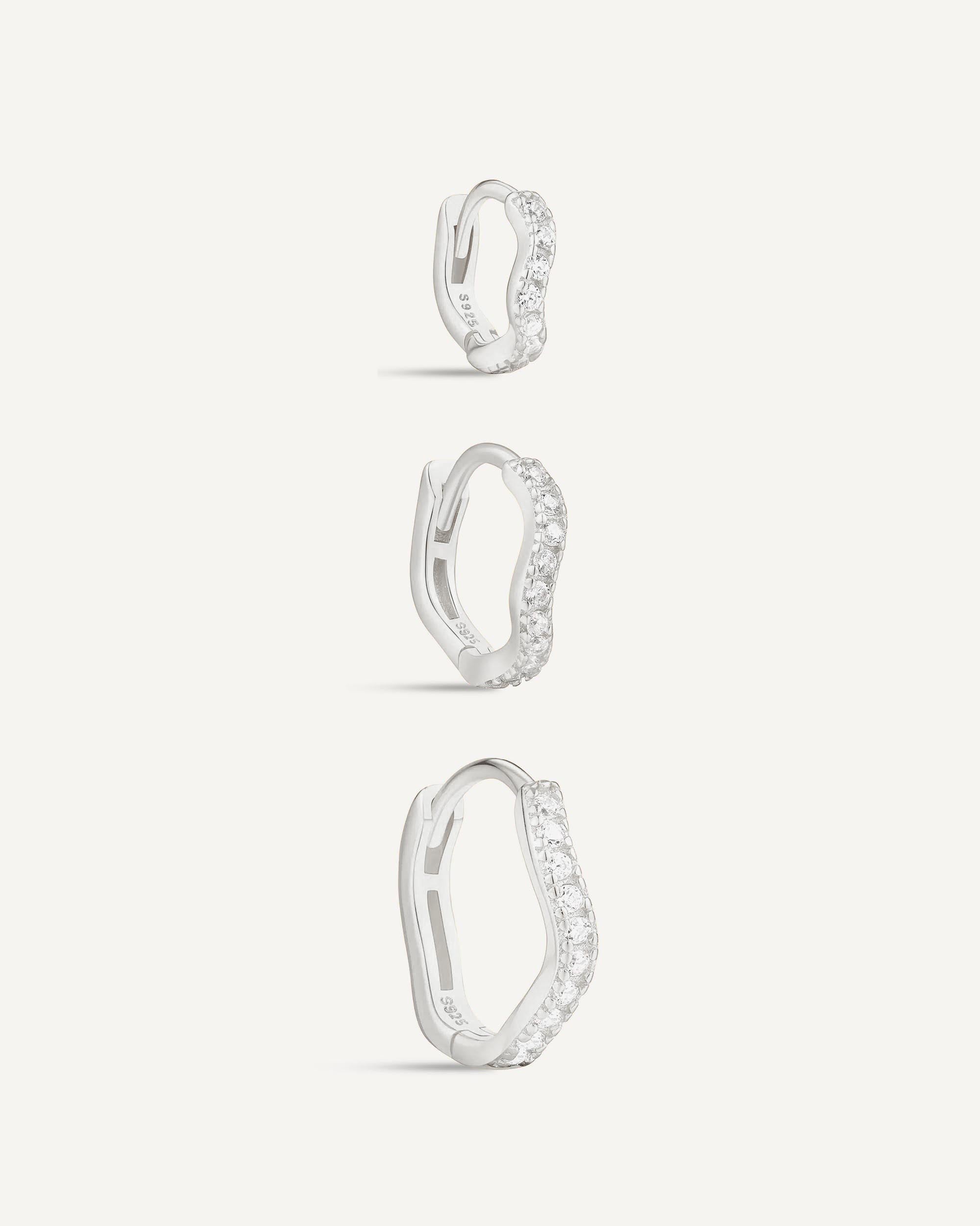 Wave Crystal Paved Huggies In Silver