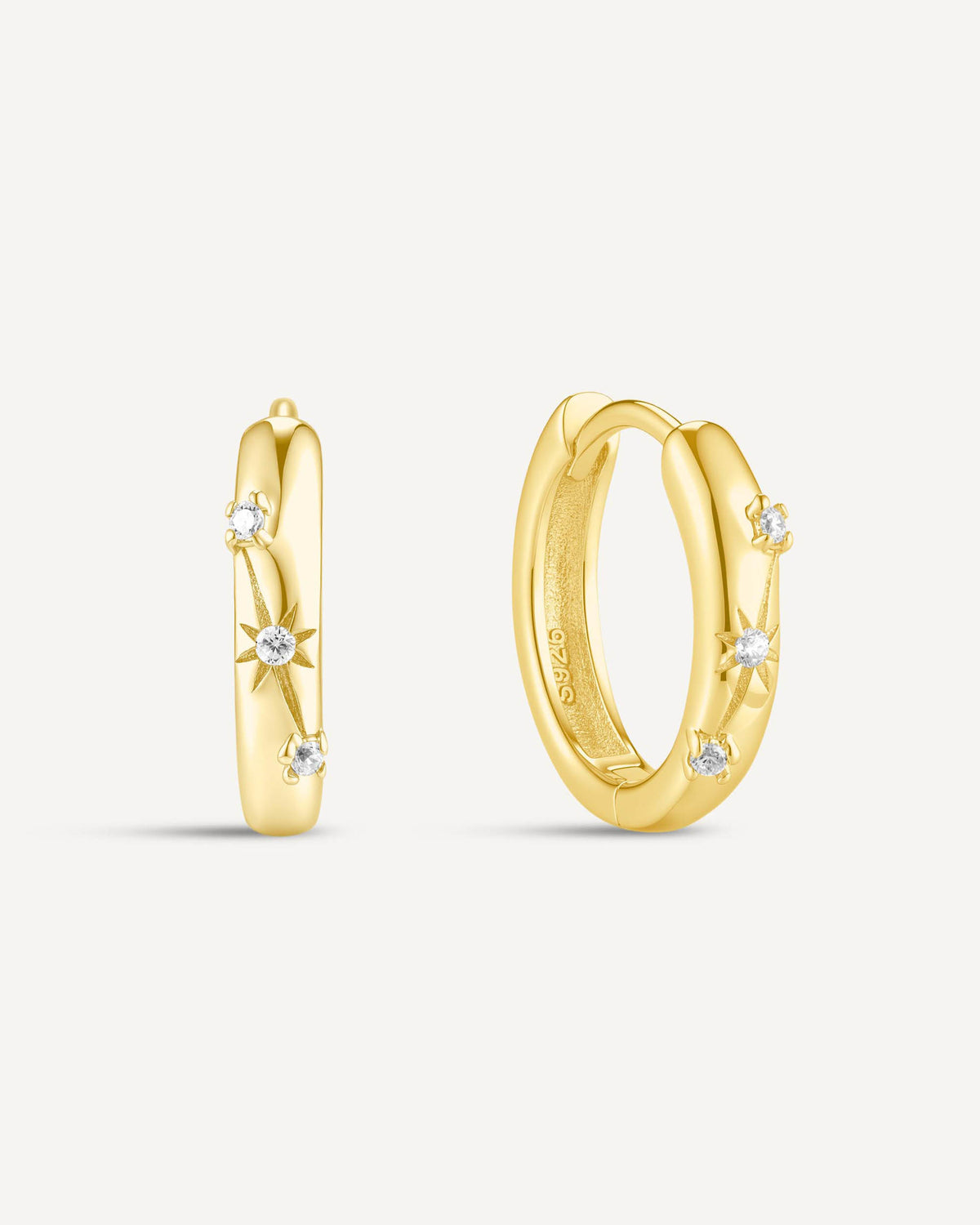 Engraved Star Crystal Huggie Hoops In Gold