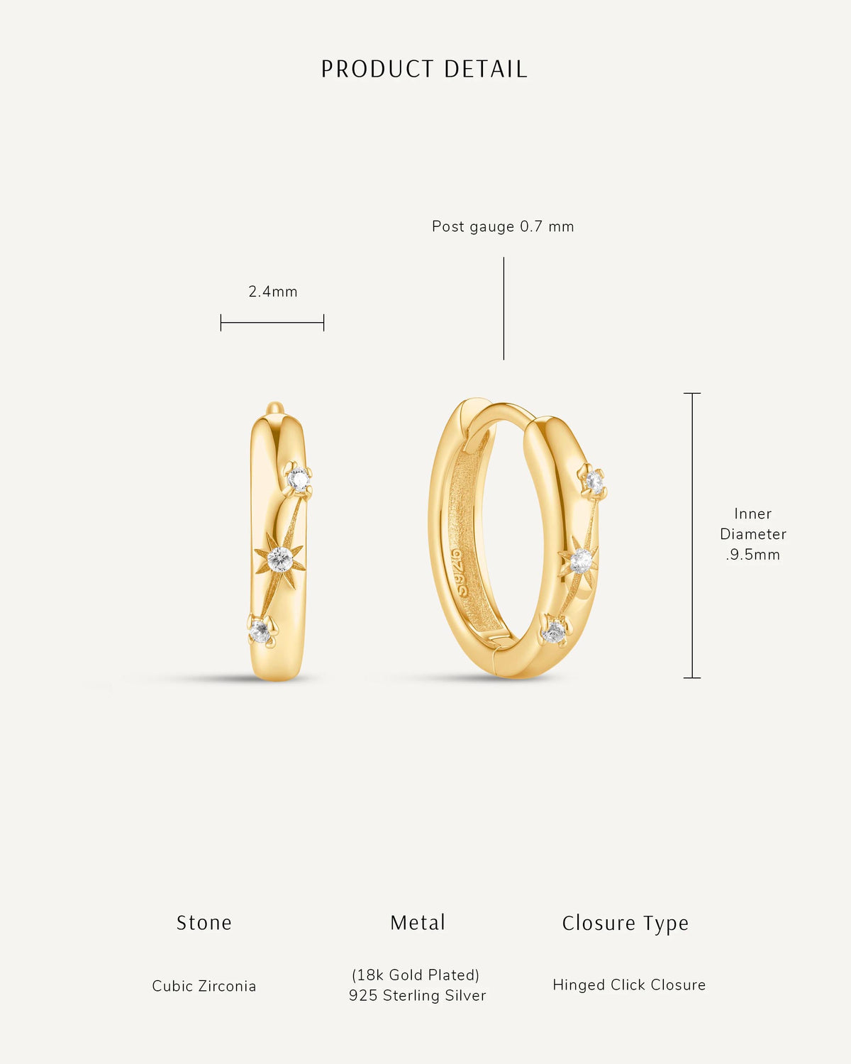 Engraved Star Crystal Huggie Hoops In Gold