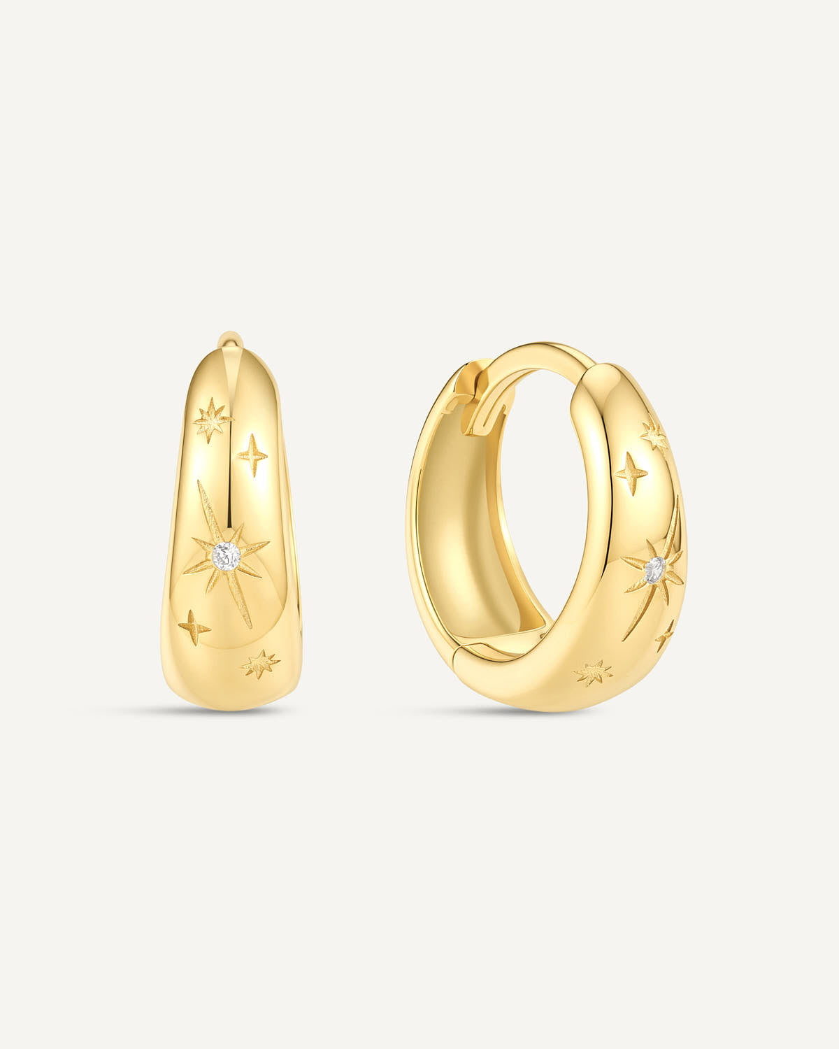 Celestial Engraved Tapered Hoops In Gold