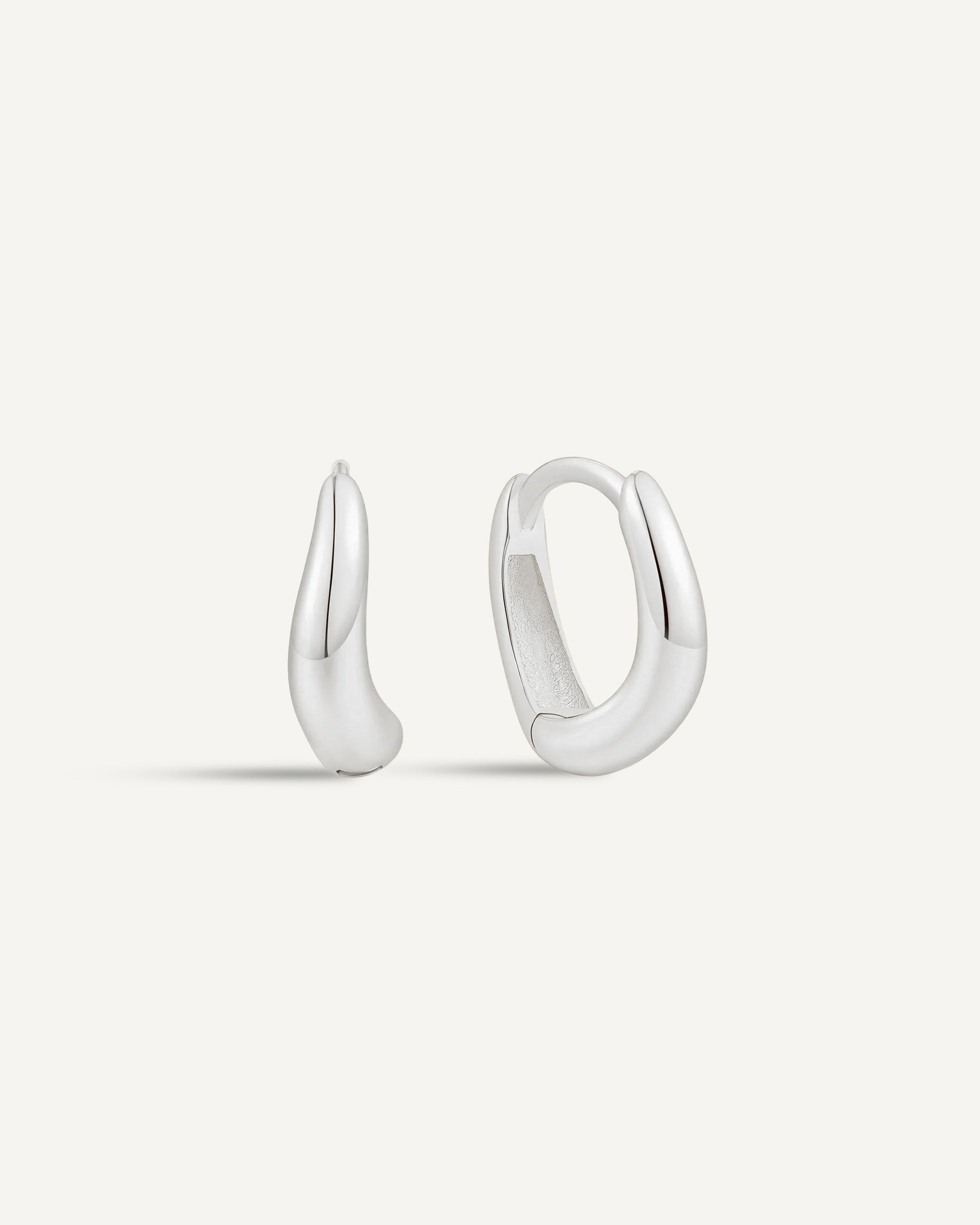 Tapered Wavy Huggie Hoops In Silver