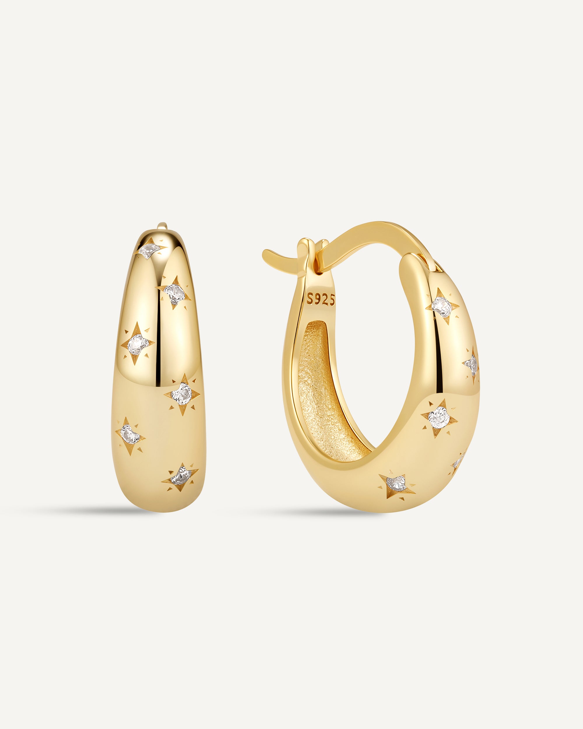 Celestial Star Tapered Hoops In Gold