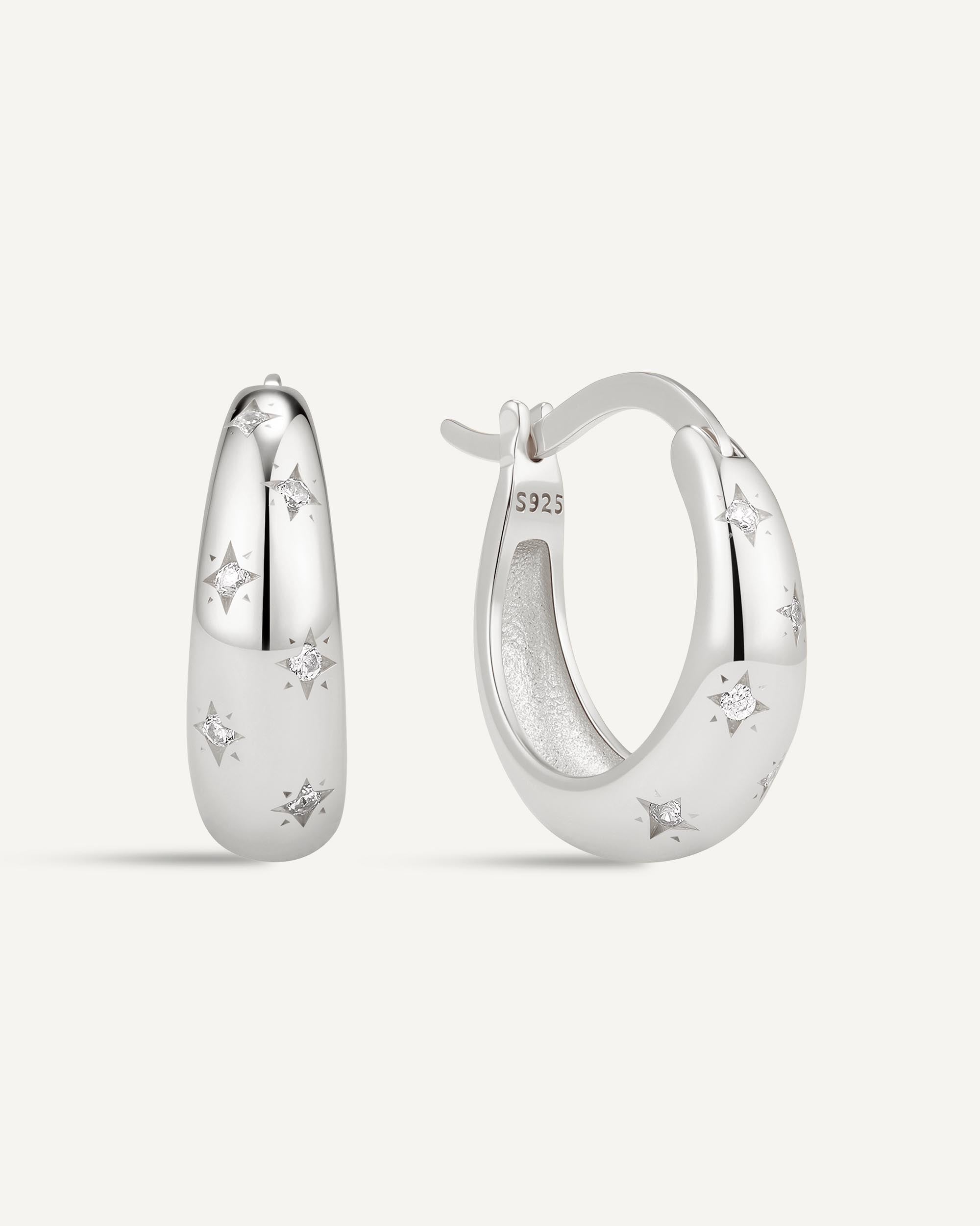Celestial Star Tapered Hoops In Silver