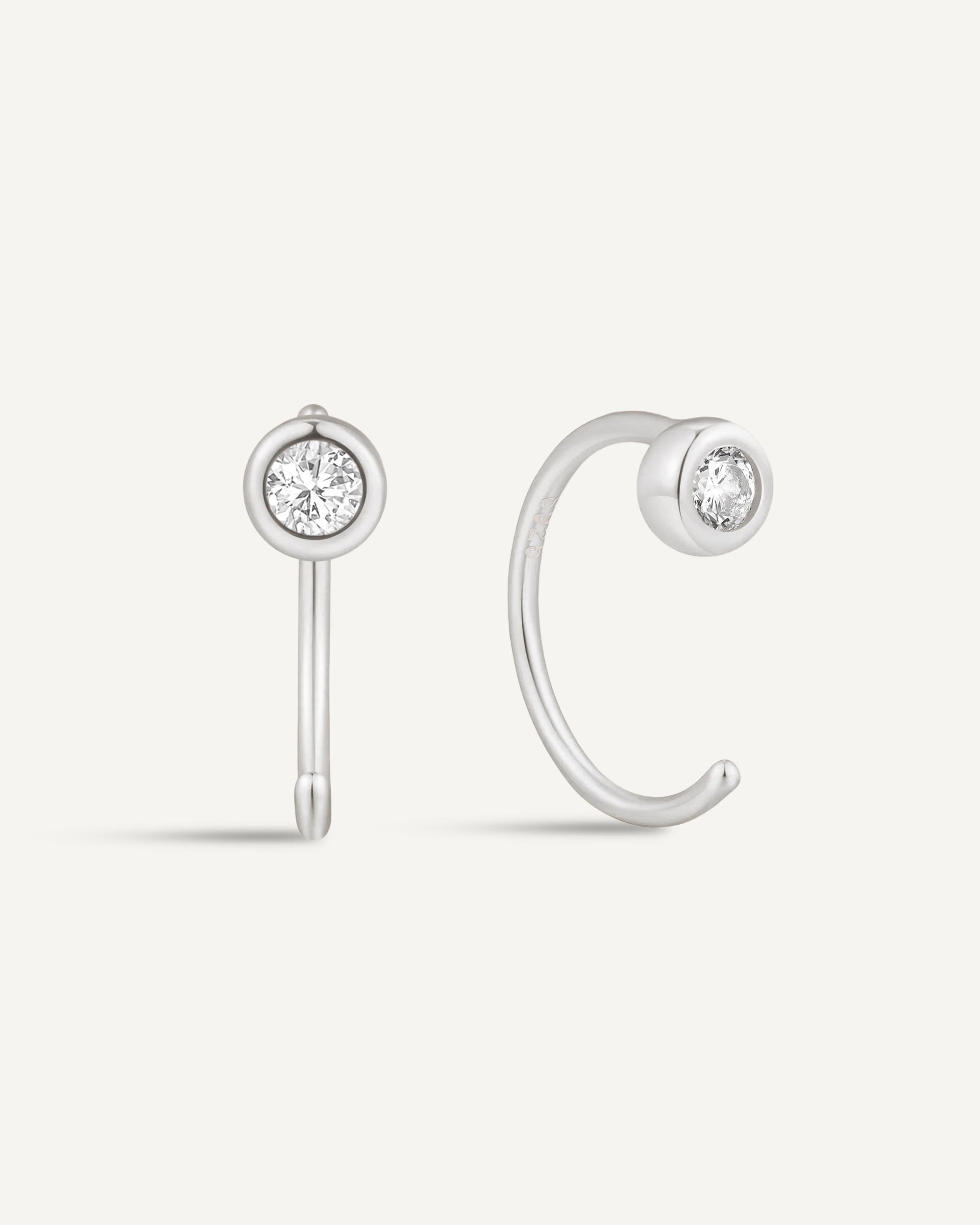 Bezel Crystal Open Hoop Earrings In Silver