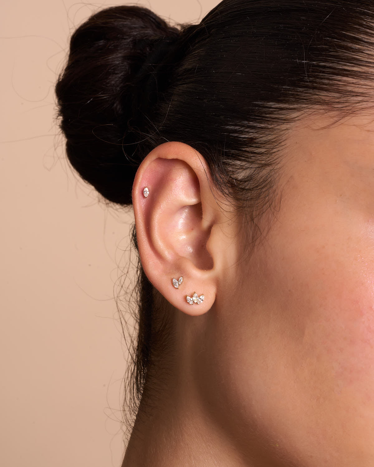 Titanium Marquise Crystal Flat Back Studs Set In Gold