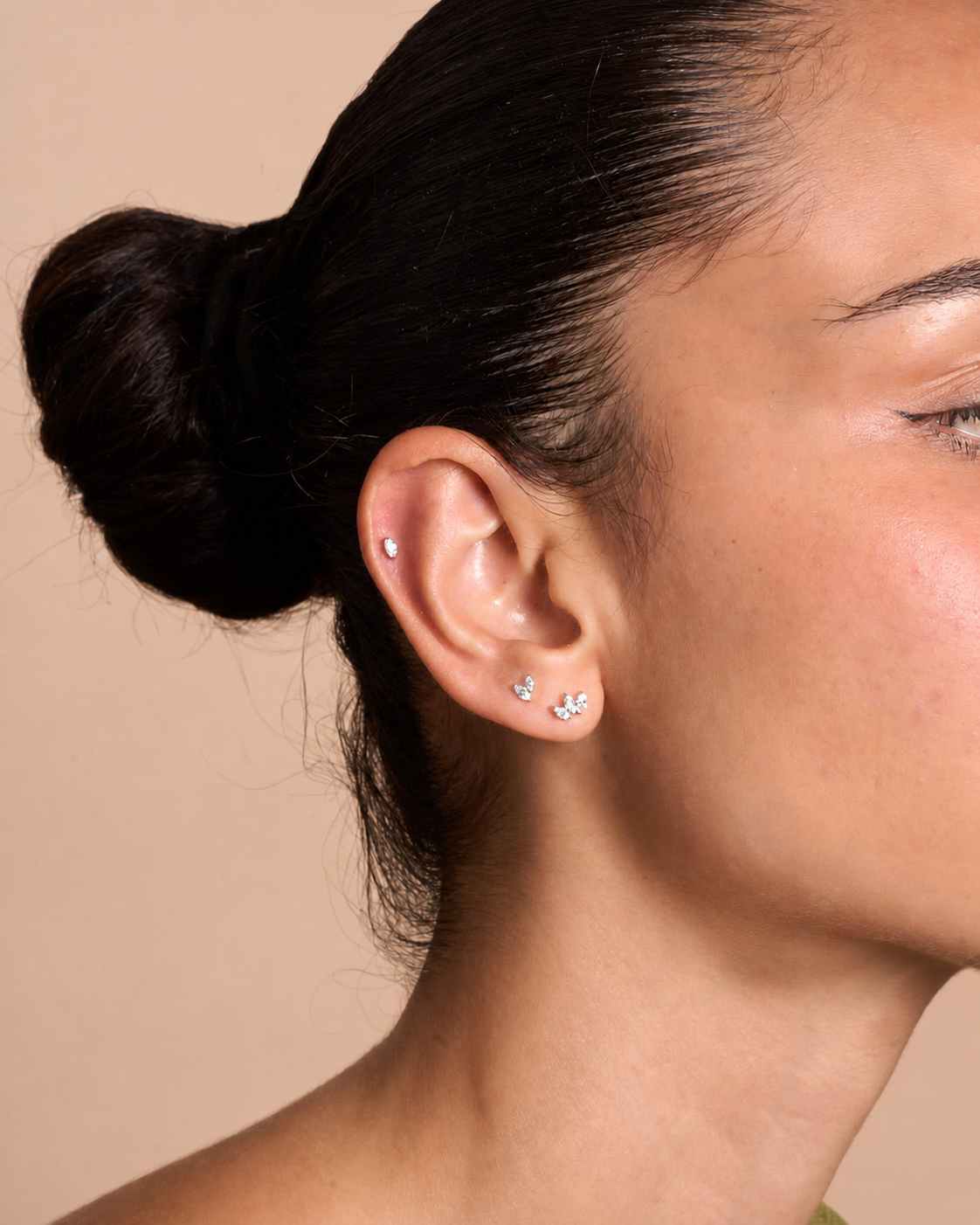 Titanium Marquise Crystal Flat Back Studs Set In Silver