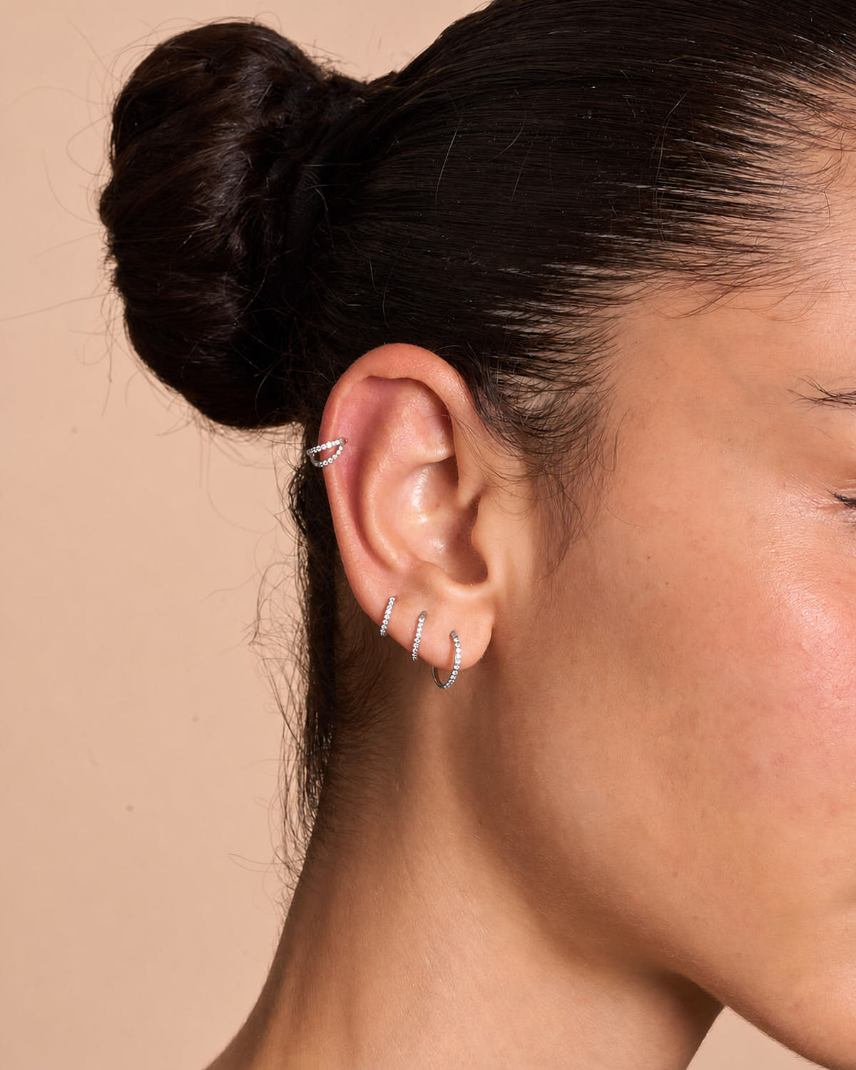 Titanium CZ Paved Clicker Hoops Set In Silver