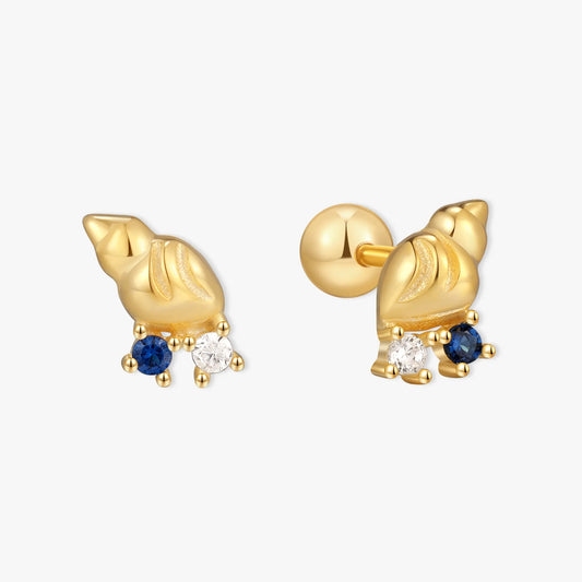 Midnight Seashell Gem Barbell Studs In Gold | LÉA Jewels