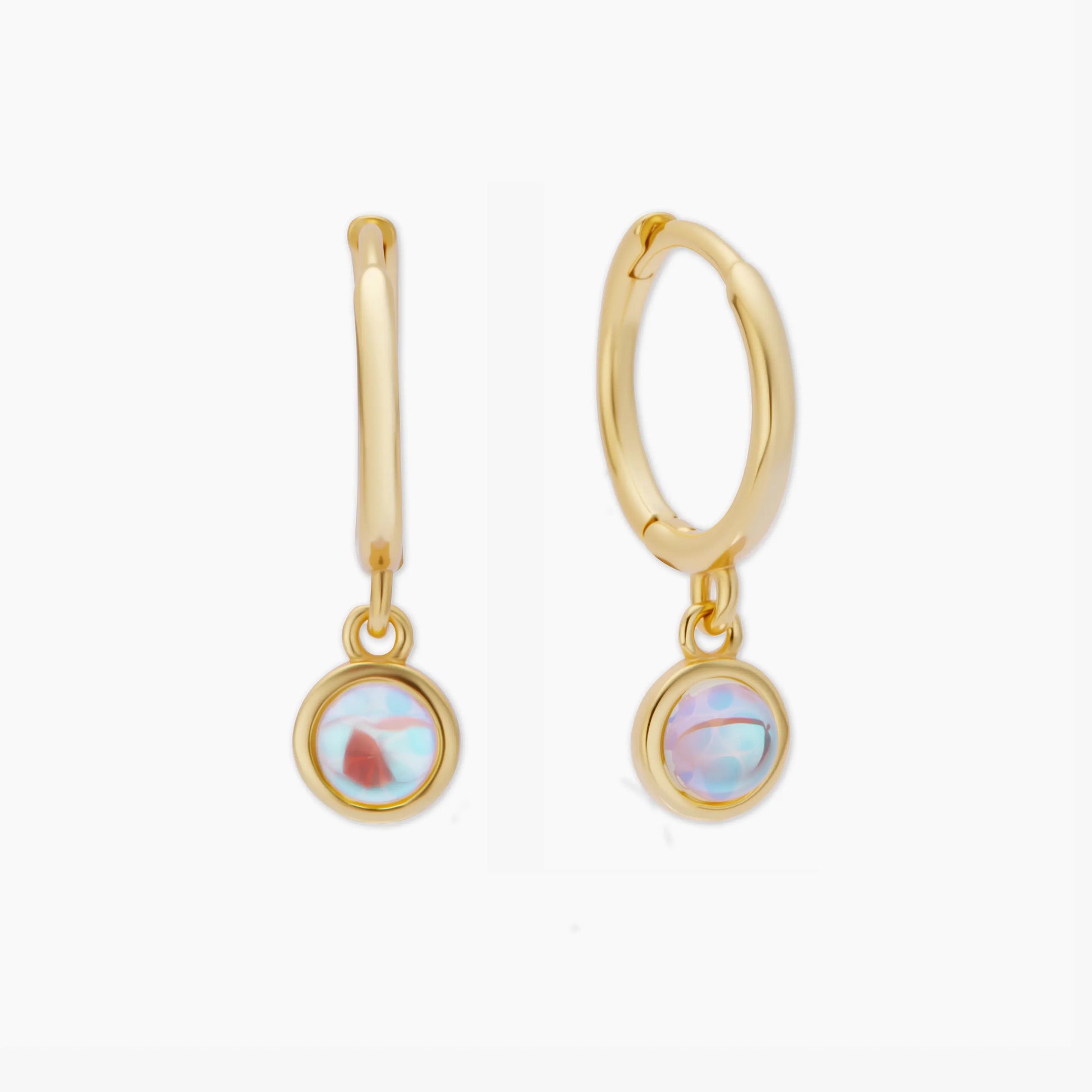 Moonstone Dangle Hoops in Gold