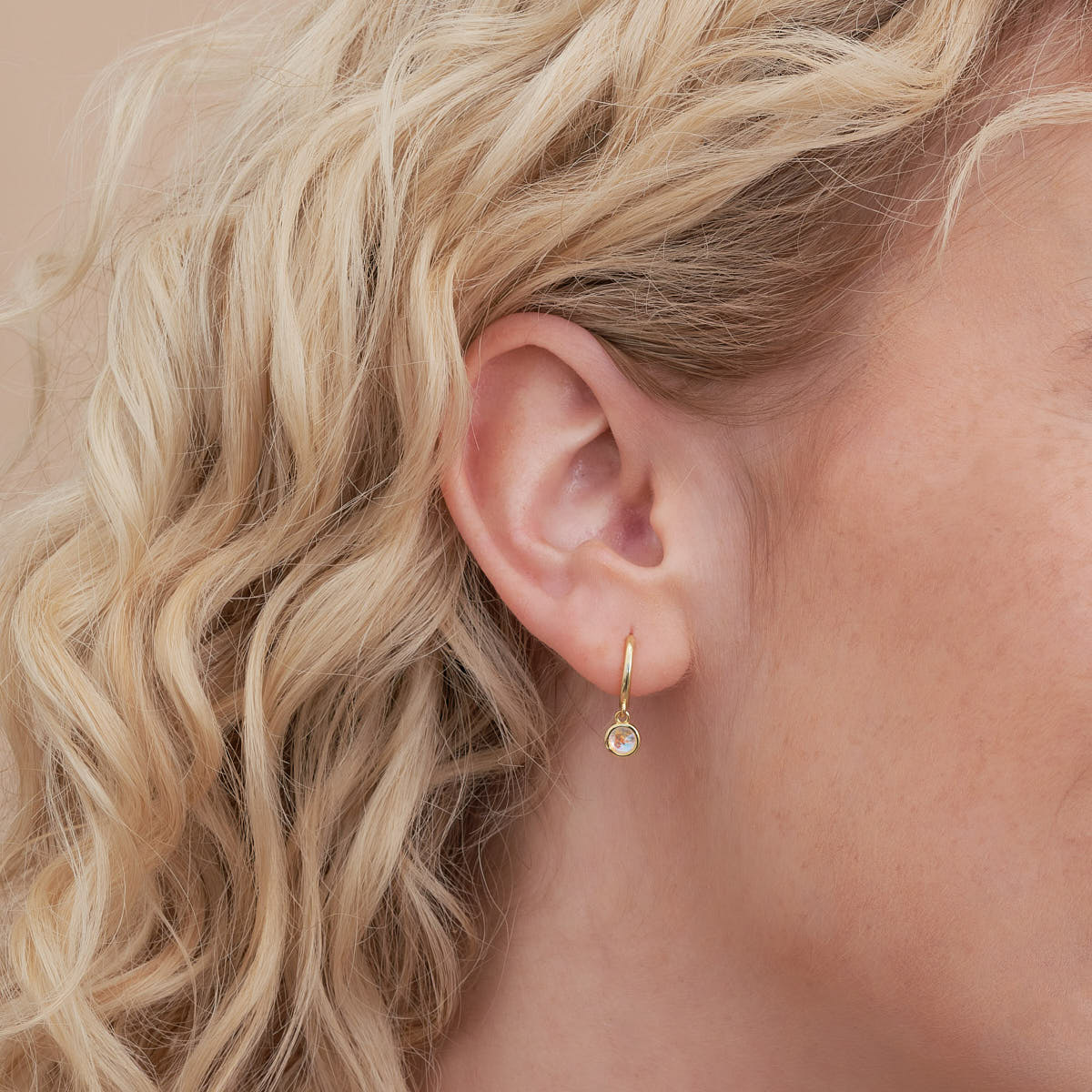 Moonstone Dangle Hoops in Gold