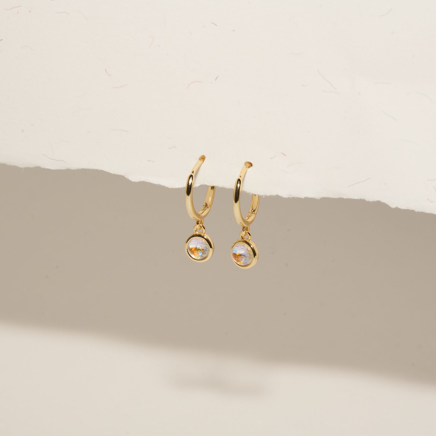 Moonstone Dangle Hoops in Gold