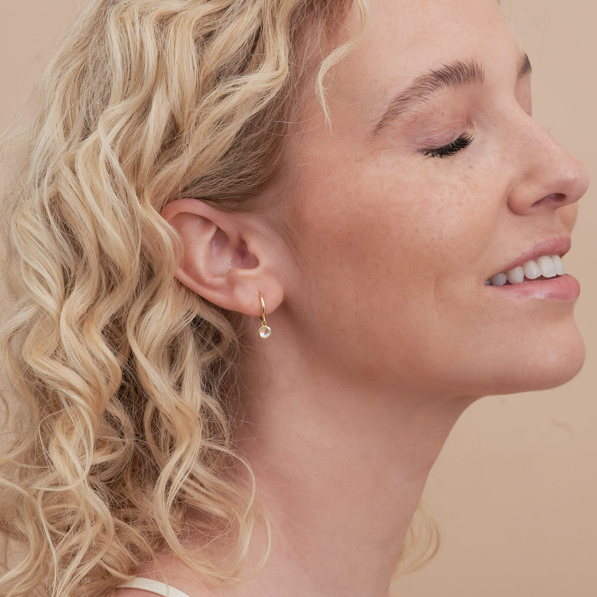 Moonstone Dangle Hoops in Gold