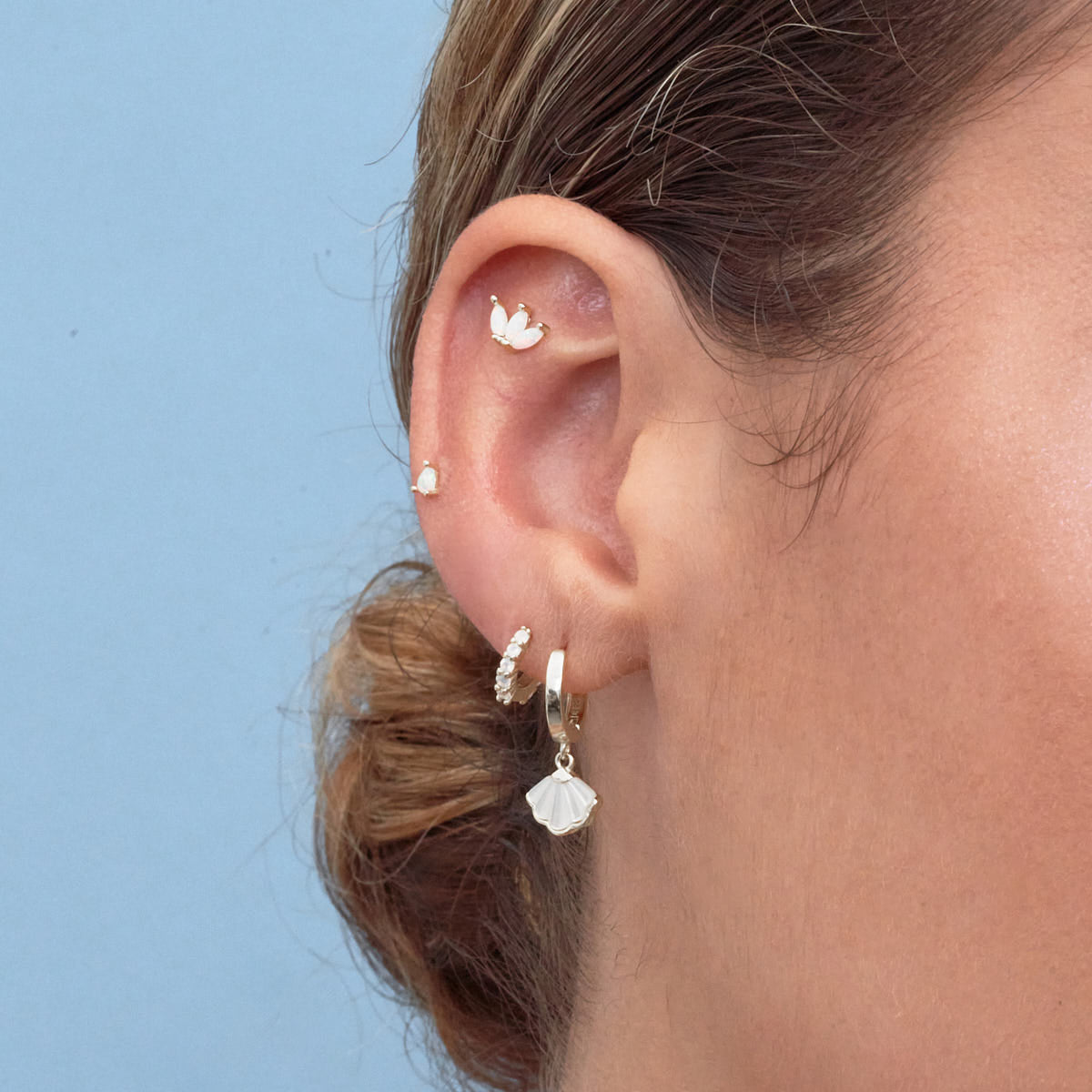 Mother of Pearl Shell Dangle Hoops in Silver | LÉA Jewels