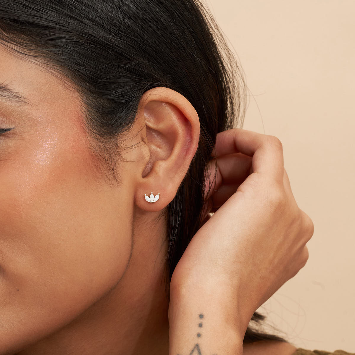 Opal Marquise Cluster Studs in Silver