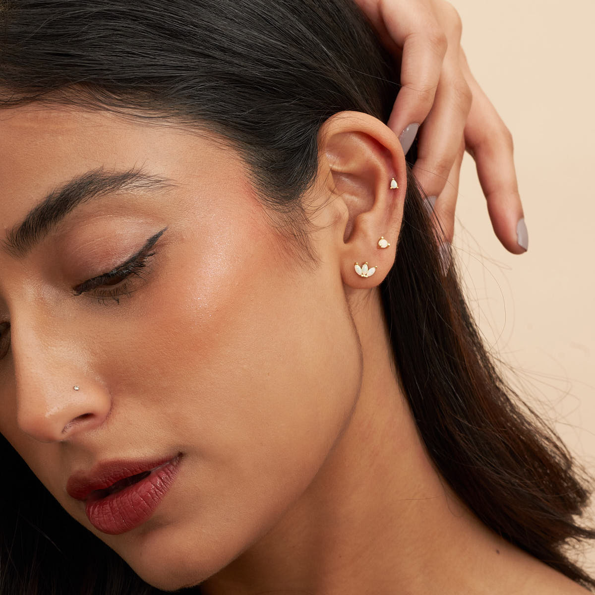 Opal Stud Earrings Set In Gold