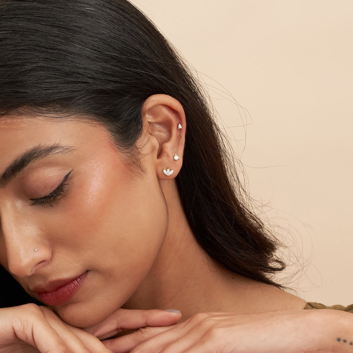 Opal Stud Earrings Set In Silver