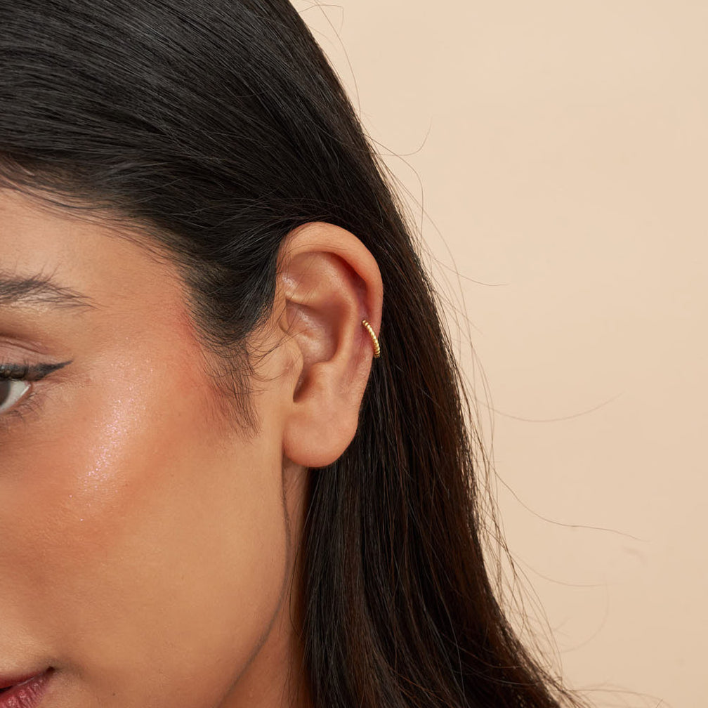 Rope Twist Helix Hoop In Gold