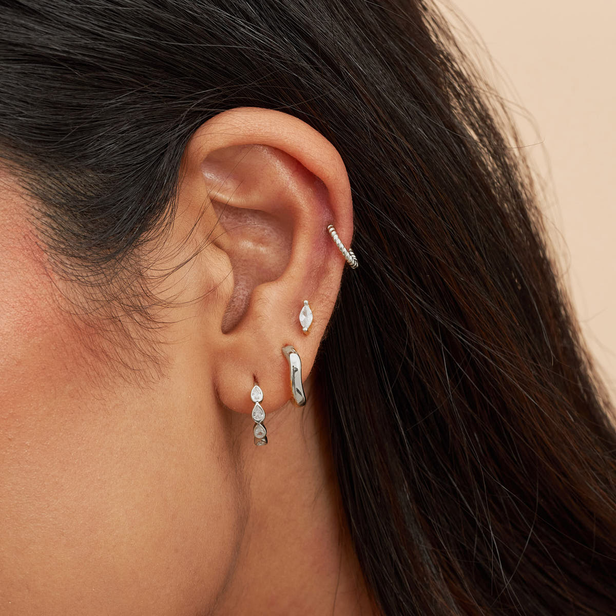 Rope Twist Helix Hoop In Silver