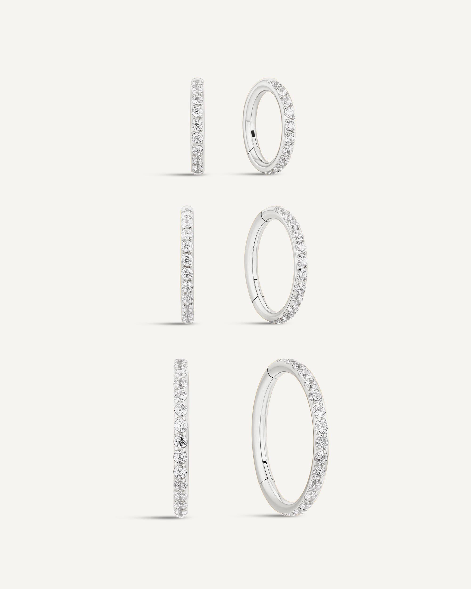 Titanium CZ Paved Clicker Hoops Set In Silver