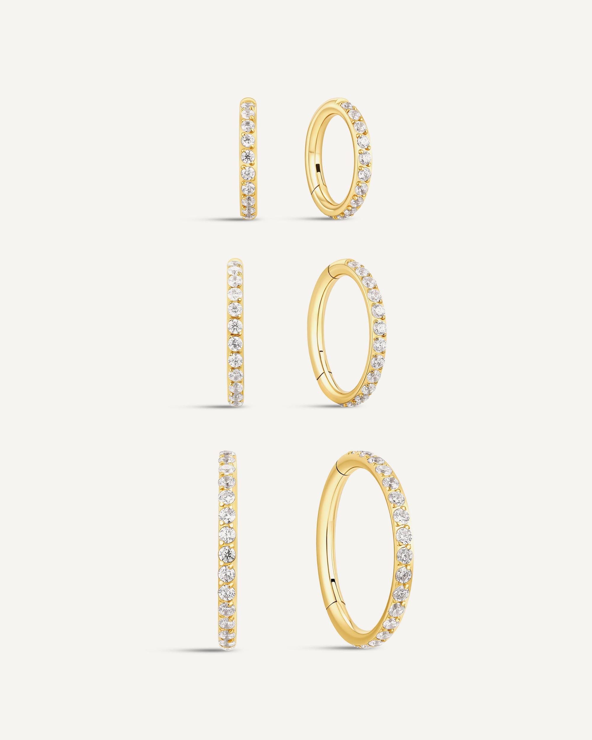 Titanium CZ Paved Clicker Hoops Set In Gold