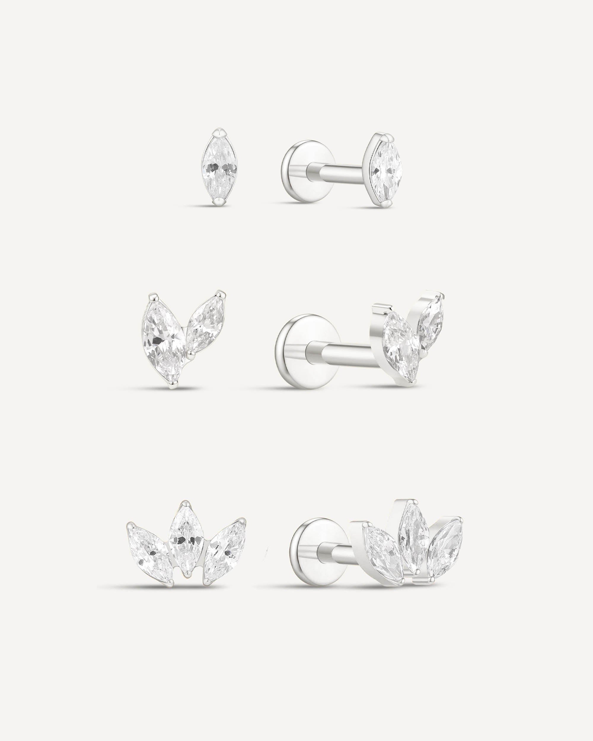 Titanium Marquise Crystal Flat Back Studs Set In Silver