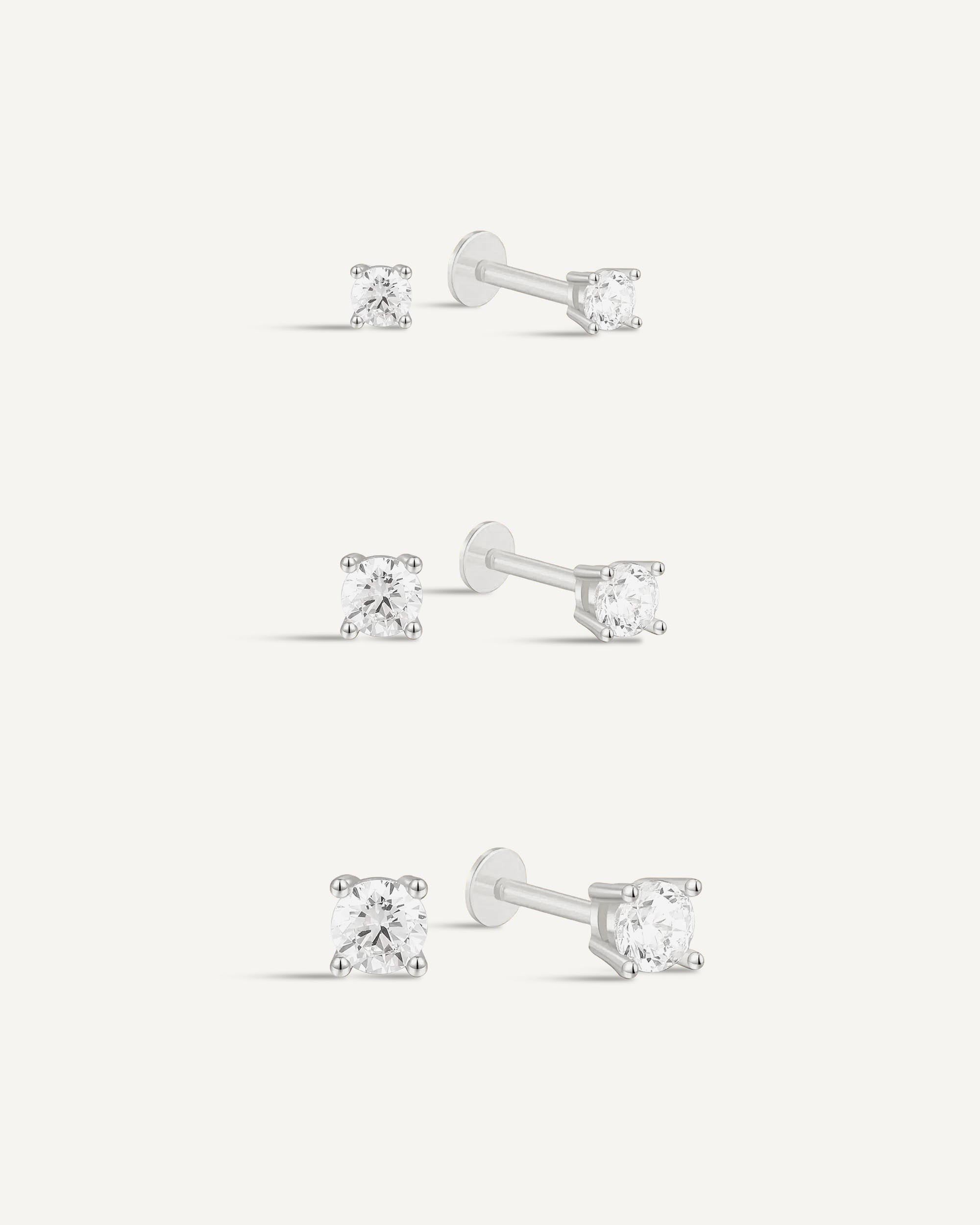 Crystal Flat Back Studs Set in Silver