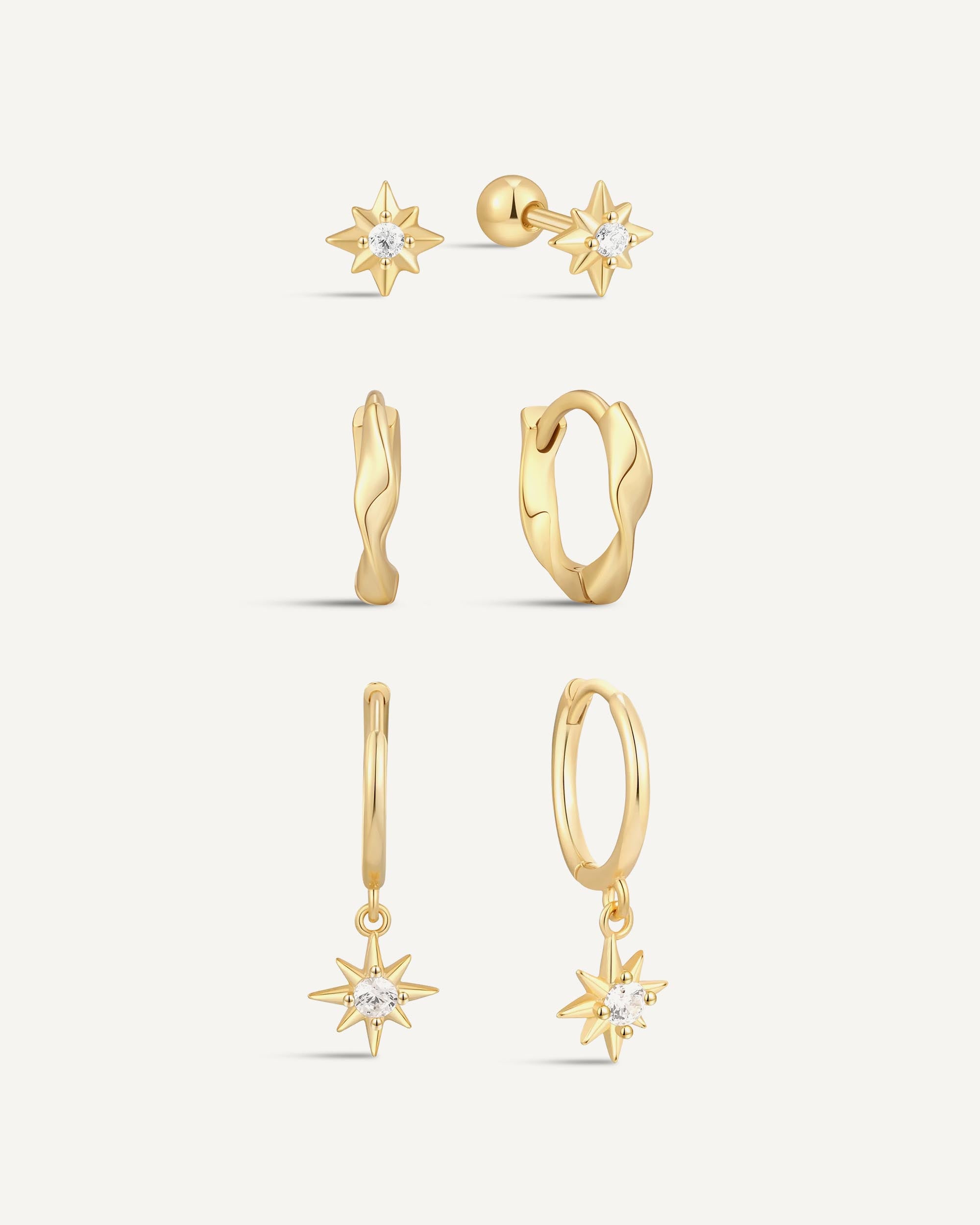 Starburst Dangle Hoops Set in Gold