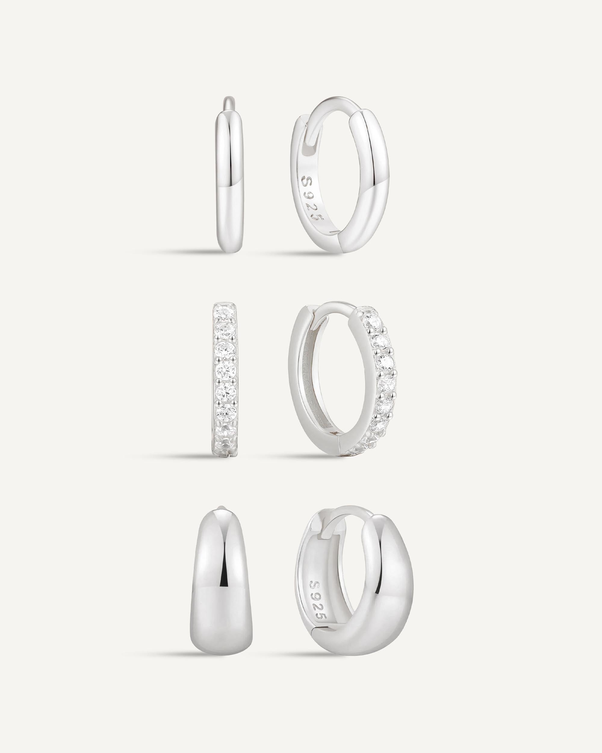 Everyday Huggie Hoops Set In Silver
