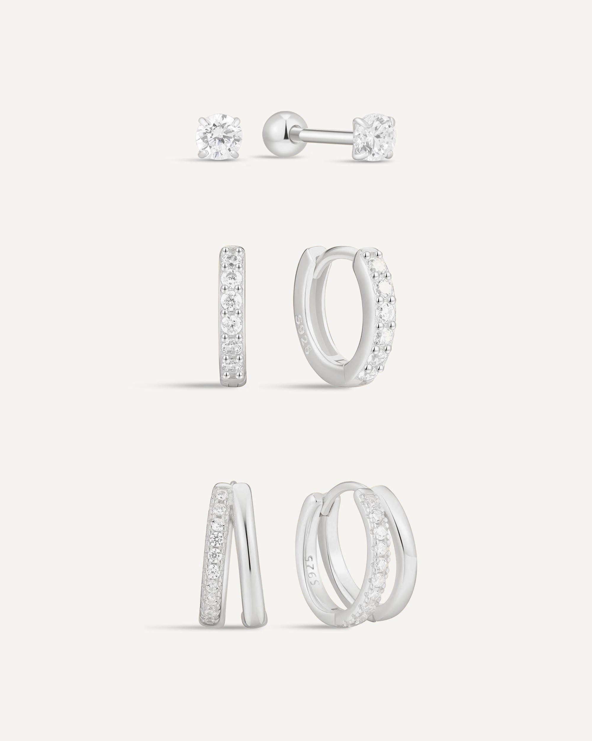 Everyday Crystal Huggies Set in Silver