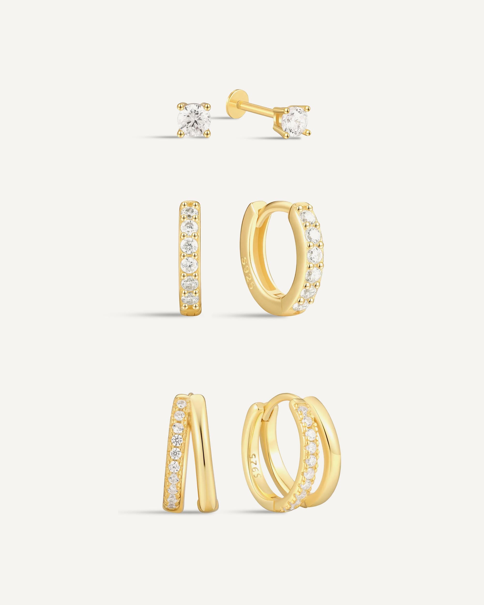 Everyday Crystal Huggies Set in Gold