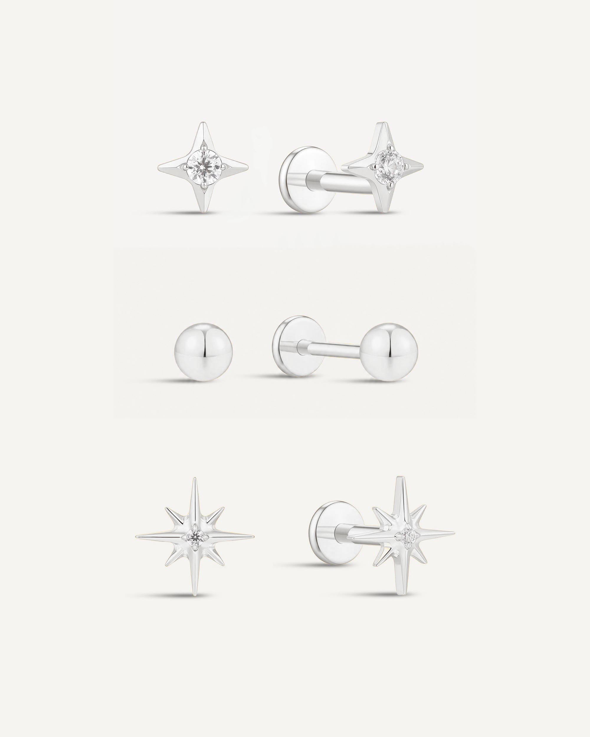 Titanium Starburst Flat Back Studs Set In Silver