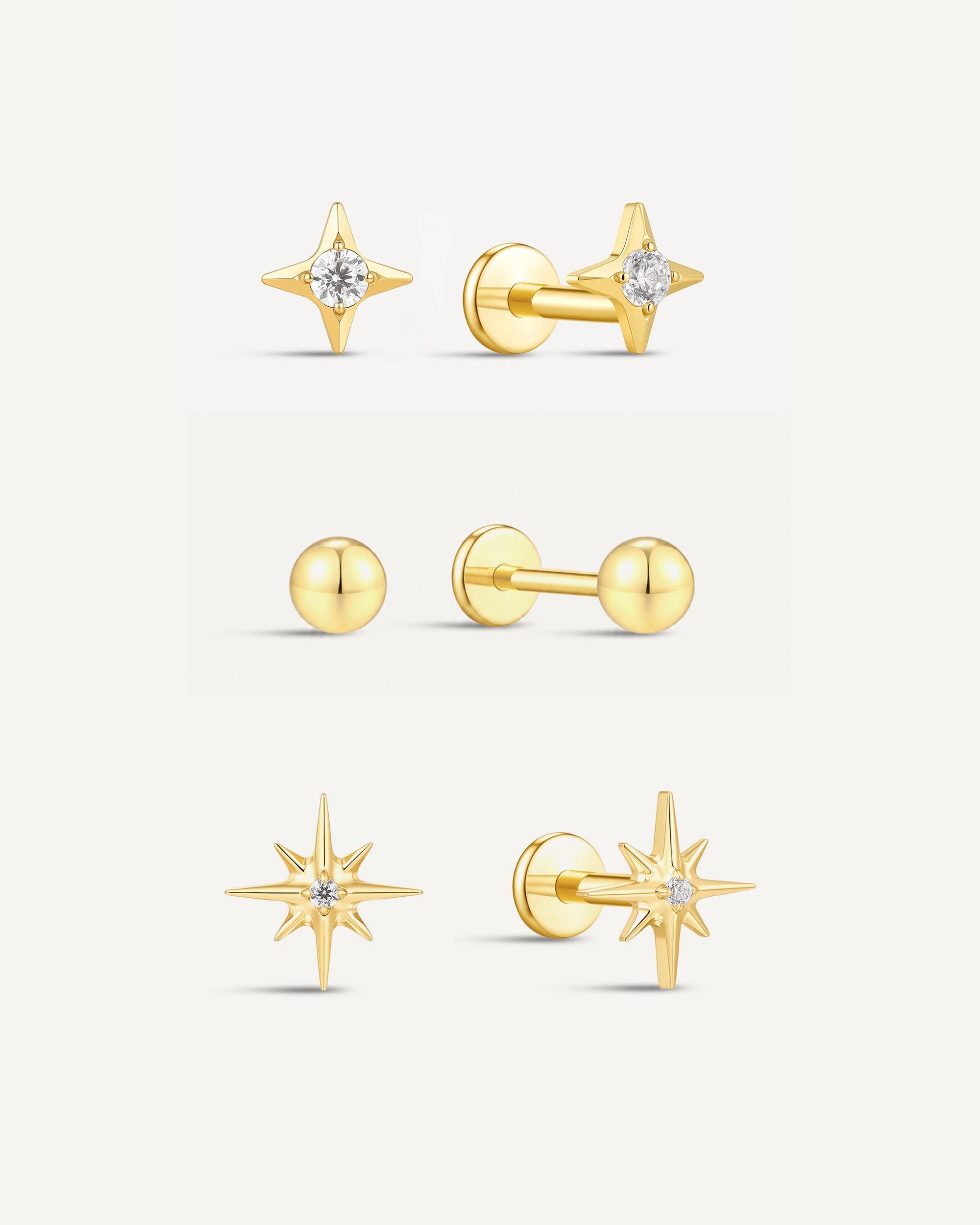 Titanium Starburst Flat Back Studs Set In Gold