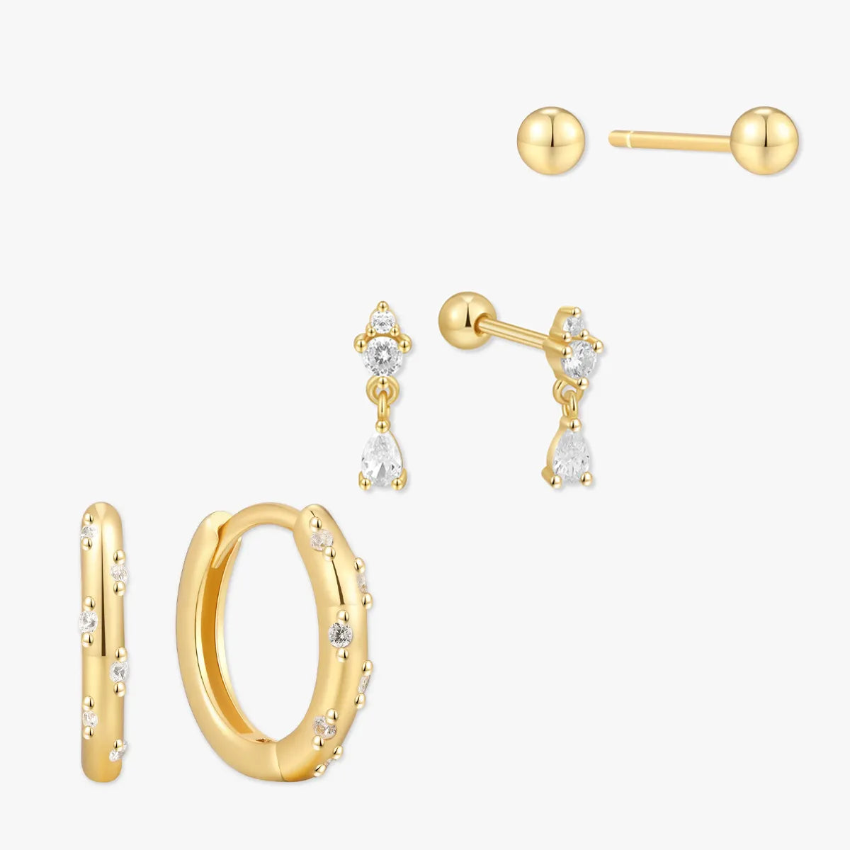 Dainty Crystal Earrings Set in Gold