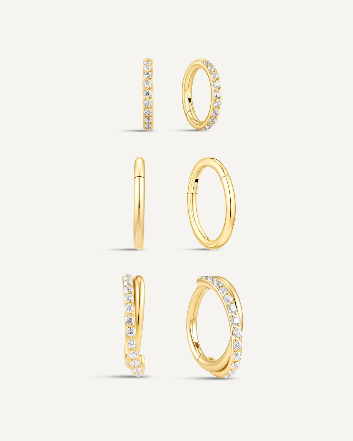 Titanium CZ Crossover Clicker Hoops Set In Gold