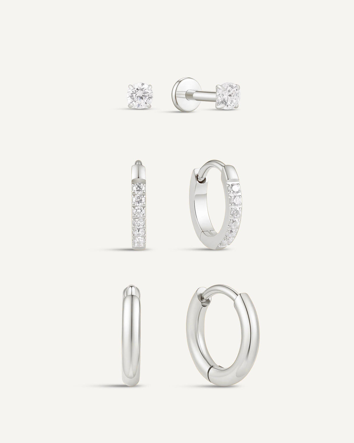 Titanium Everyday Sparkle Earring Set In Silver