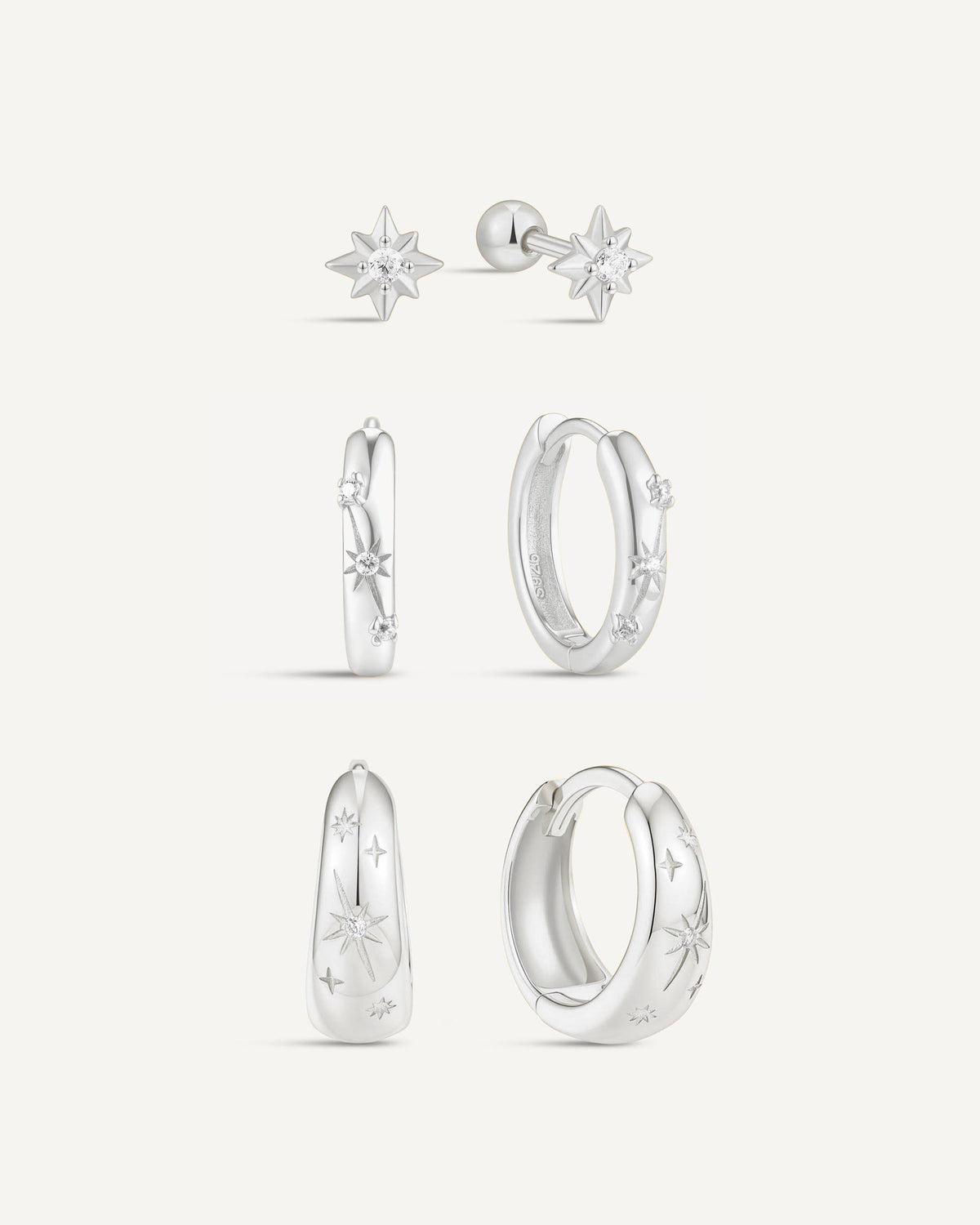 Celestial Starburst Earring Set in Silver