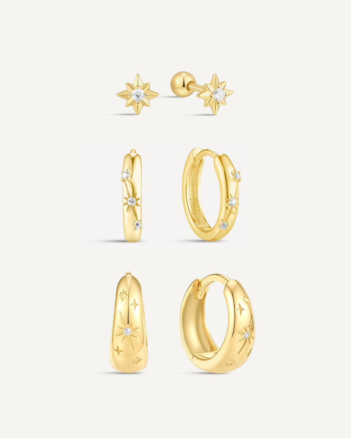 Celestial Starburst Earring Set In Gold