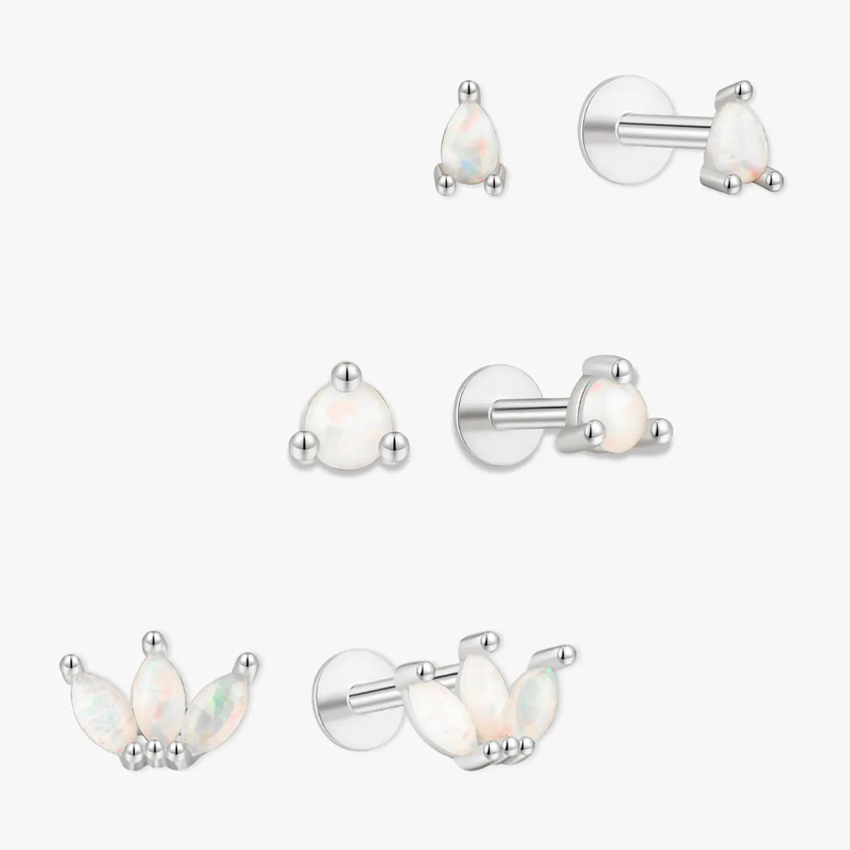 Opal Flat Back Stud Earrings Set in Silver