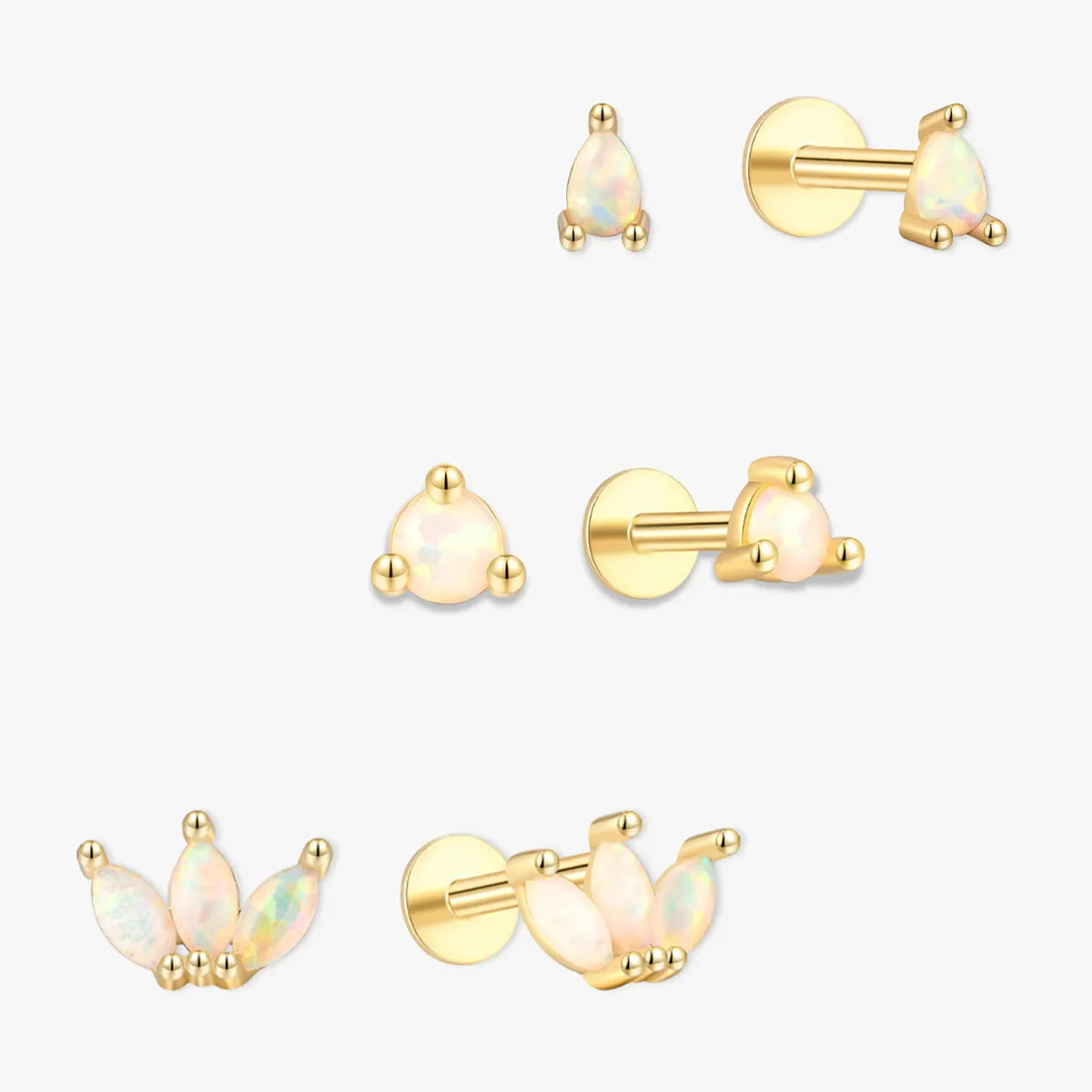 Opal Flat Back Stud Earrings Set in Gold