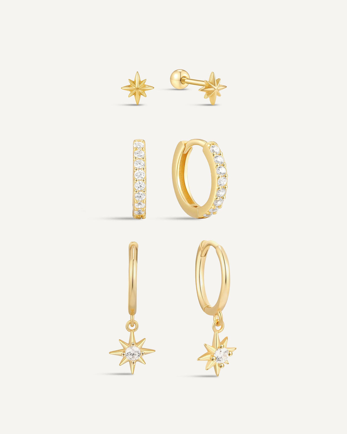 Celestial North Star Drop Earring Set In Gold