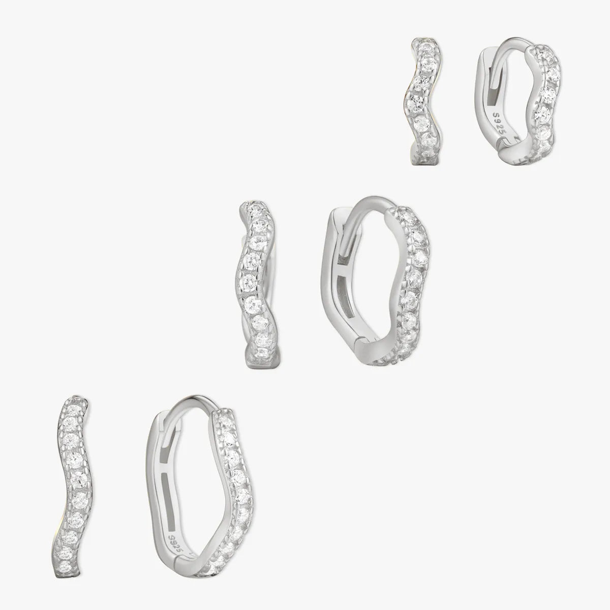 Crystal Paved Wavy Huggies Set in Silver