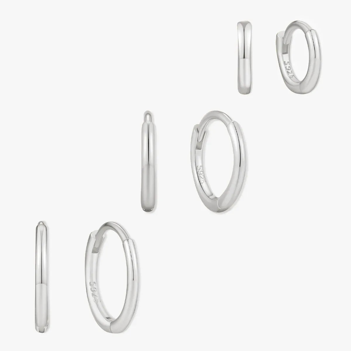 Essential Thin Huggie Hoops Set in Silver