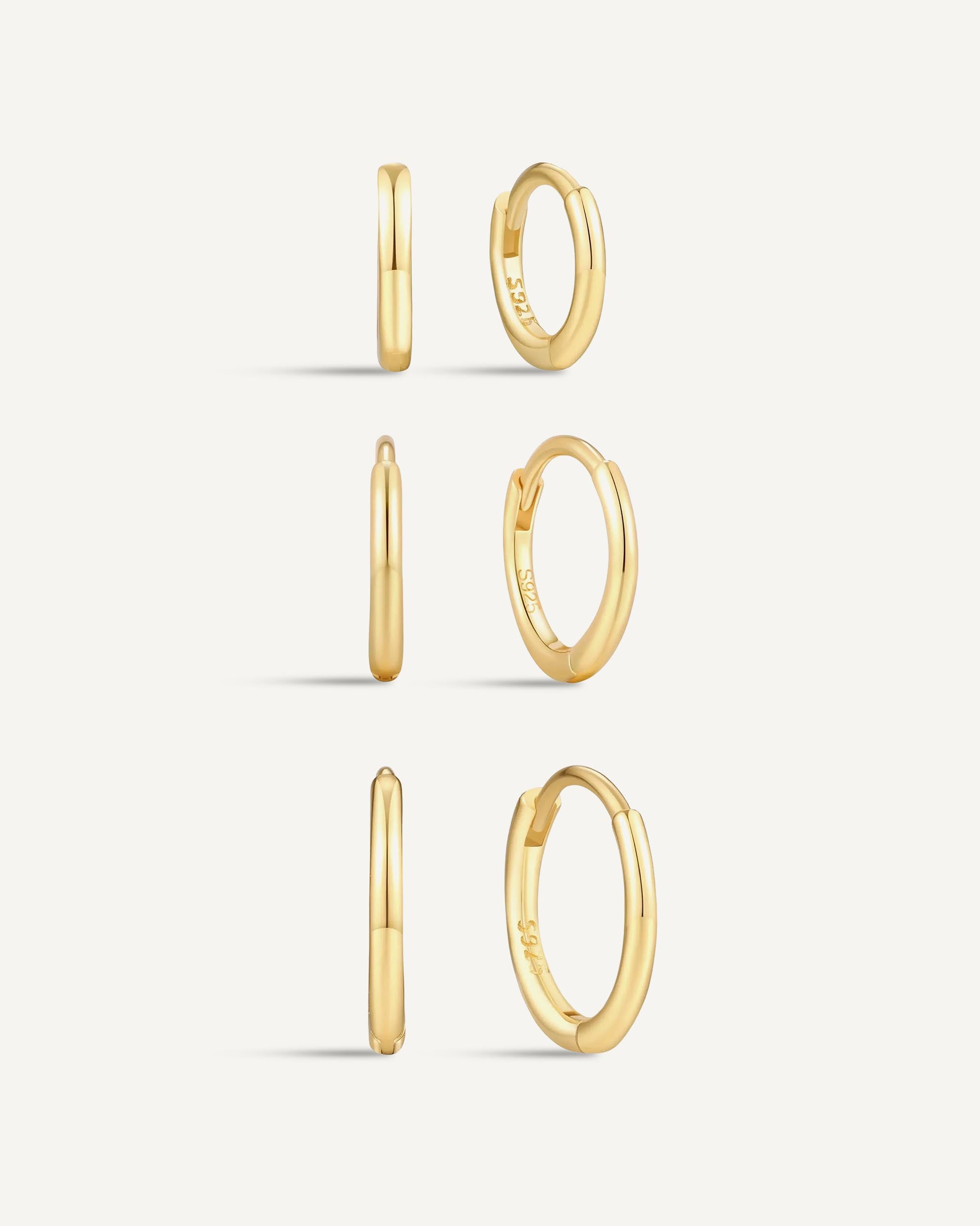 Essential Thin Huggie Hoops Set in Gold