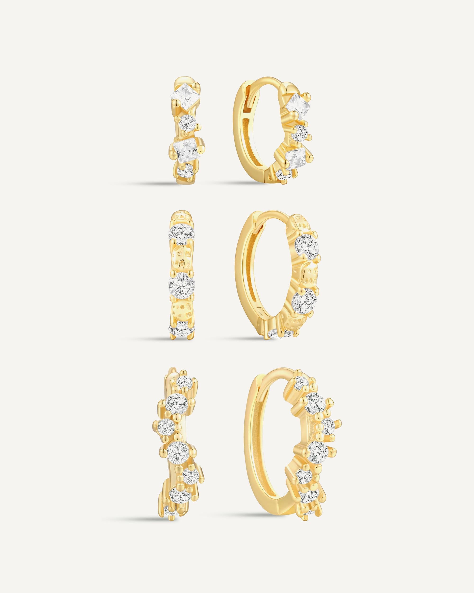 Starry Crystal Hoops Set in Gold