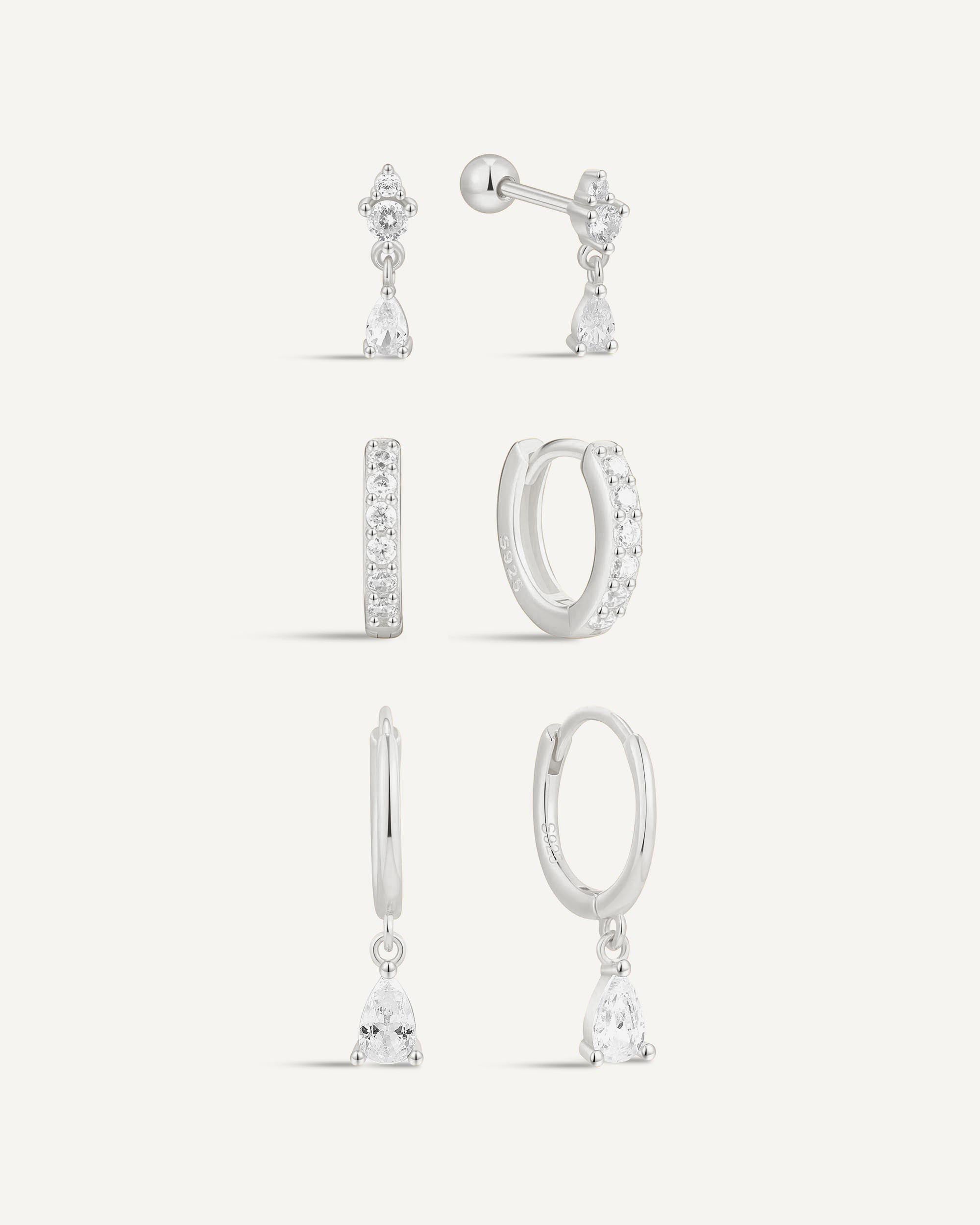 Teardrop Dangle Earring Set in Silver