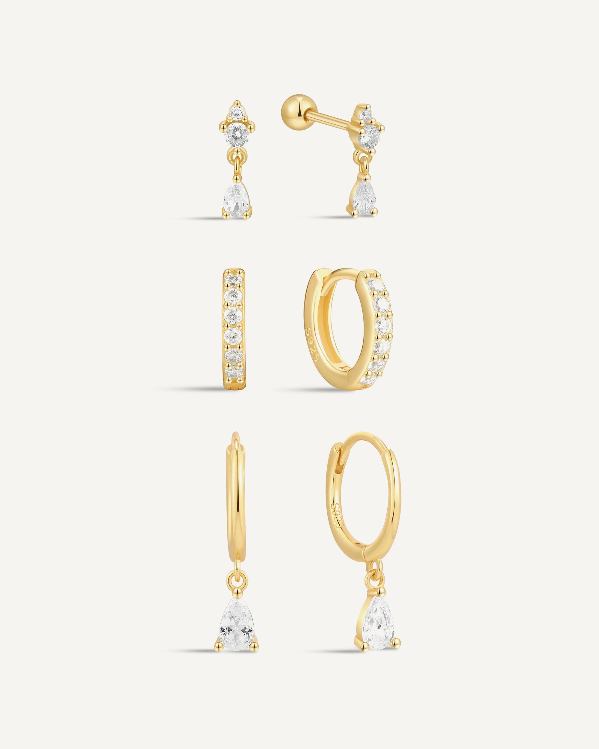 Teardrop Dangle Earring Set in Gold