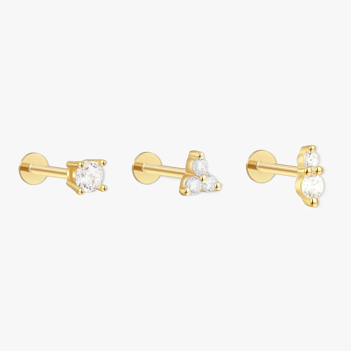 Trio Crystal Flat Back Studs Set in Gold
