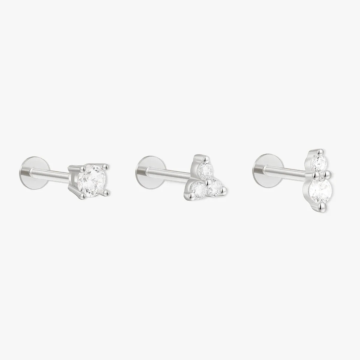 Trio Crystal Flat Back Studs Set in Silver