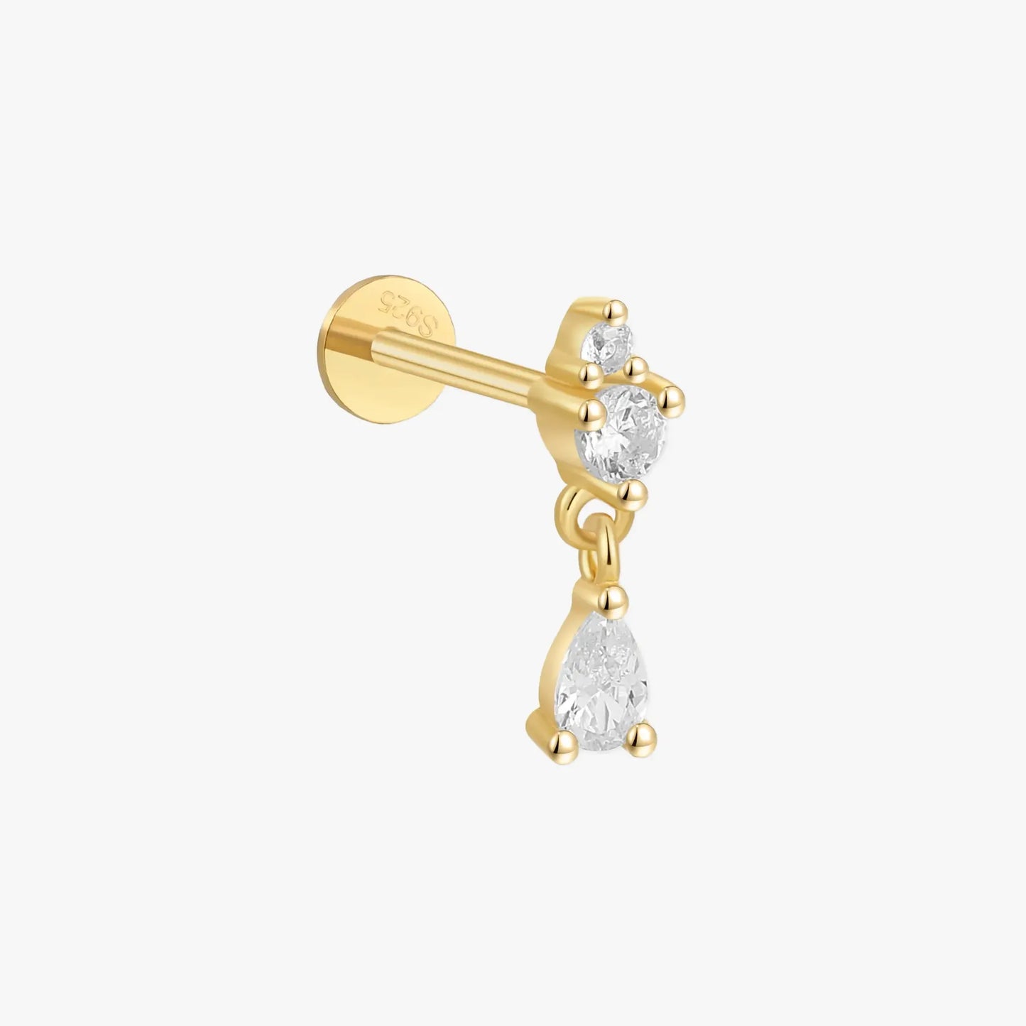 Crystal Teardrop Flat Back Helix Studs In Gold